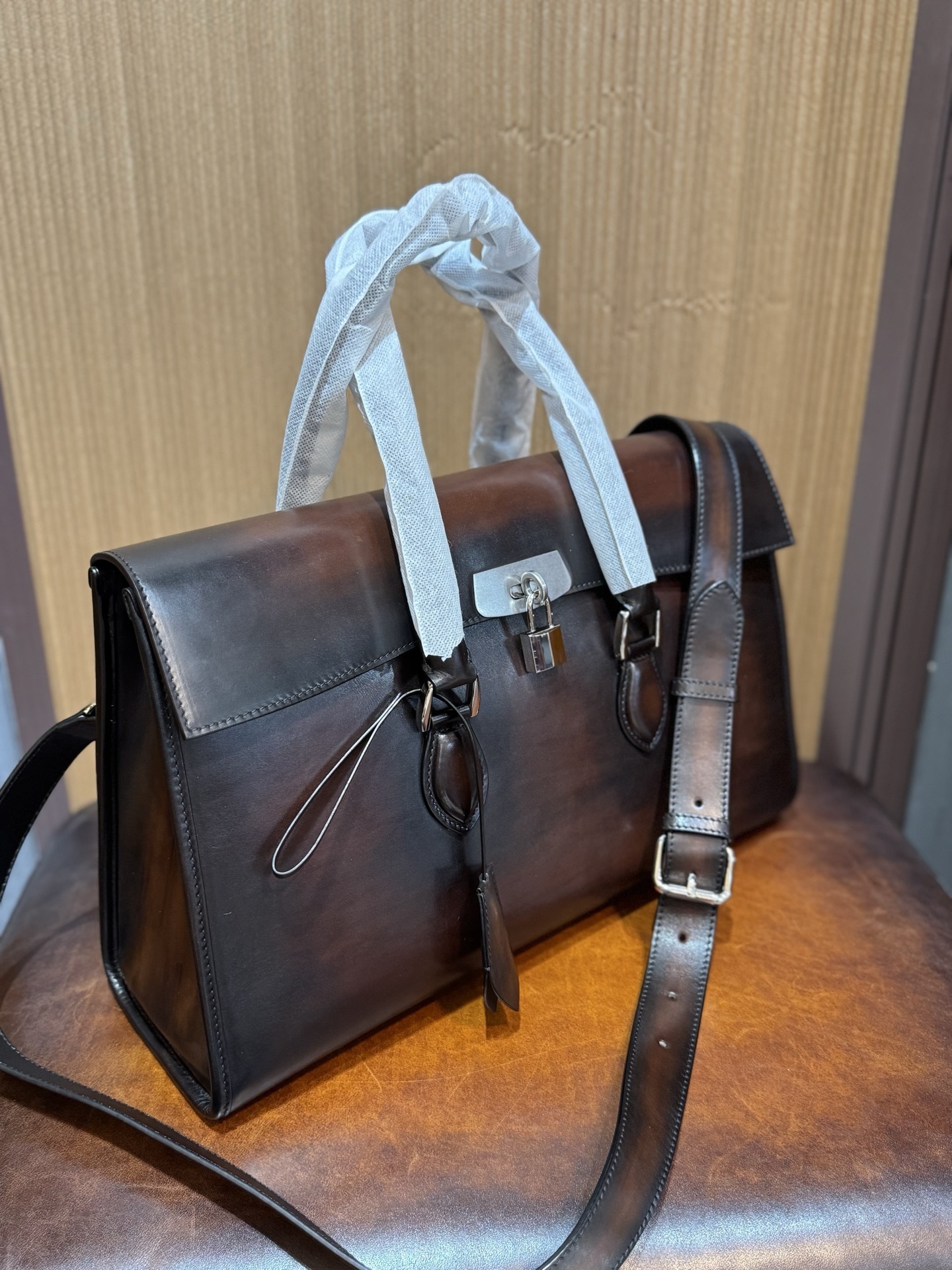 Berluti E'mio Scritto leather briefcase in Cacao Intenso