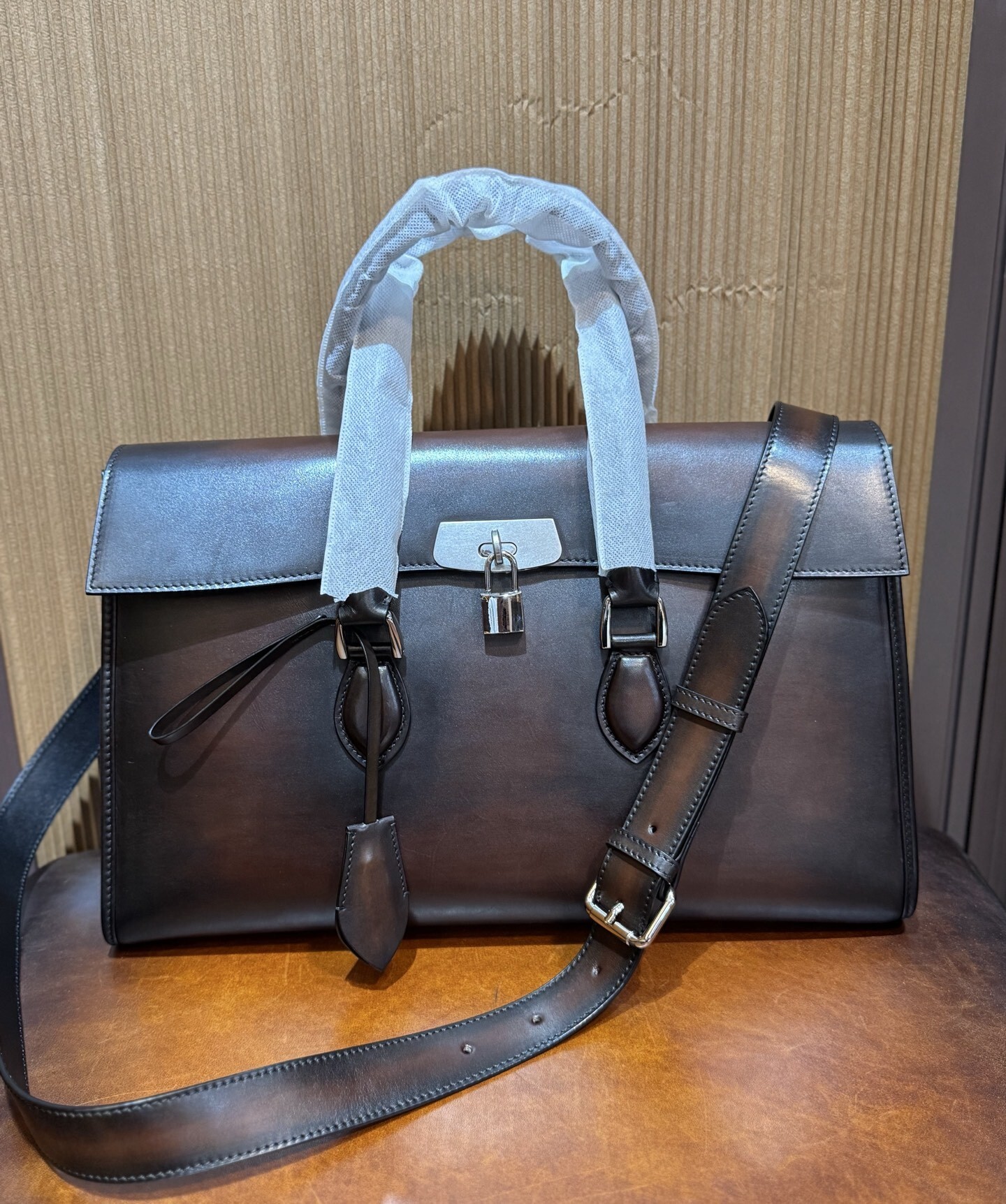 Berluti E'mio Scritto leather briefcase in Cacao Intenso
