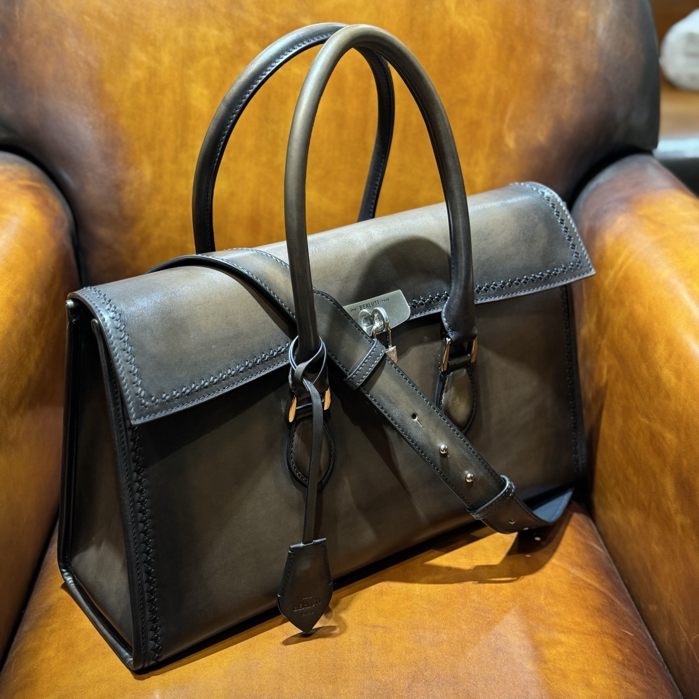 Berluti E'Mio Scritto leather briefcase in brown/cacao intenso