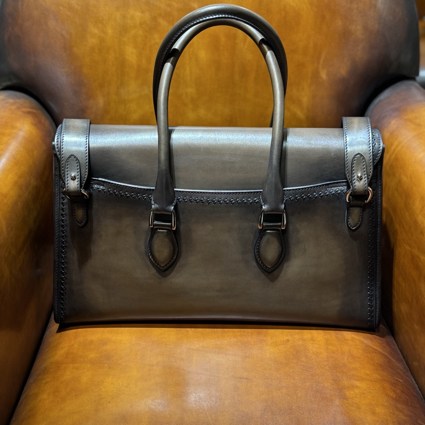 Berluti E'Mio Scritto leather briefcase in brown/cacao intenso