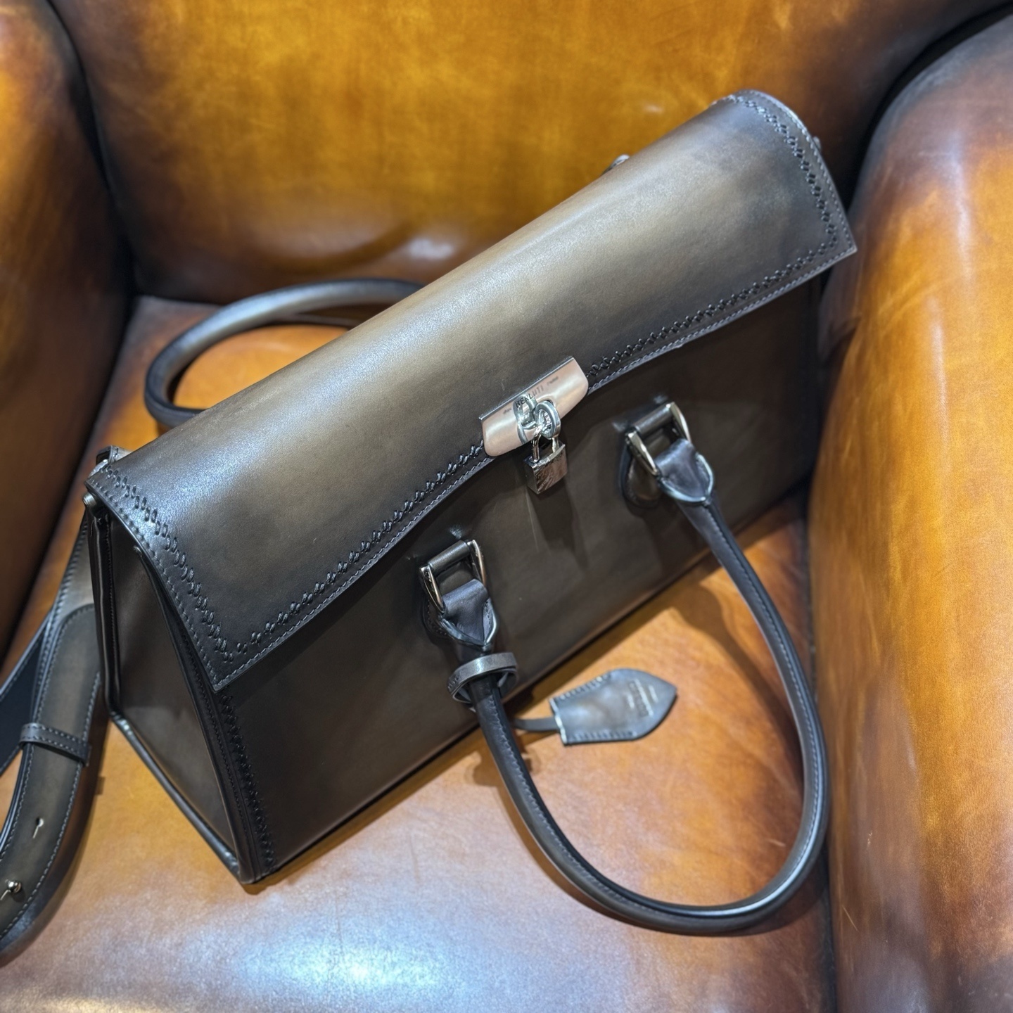 Berluti E'Mio Scritto leather briefcase in brown/cacao intenso