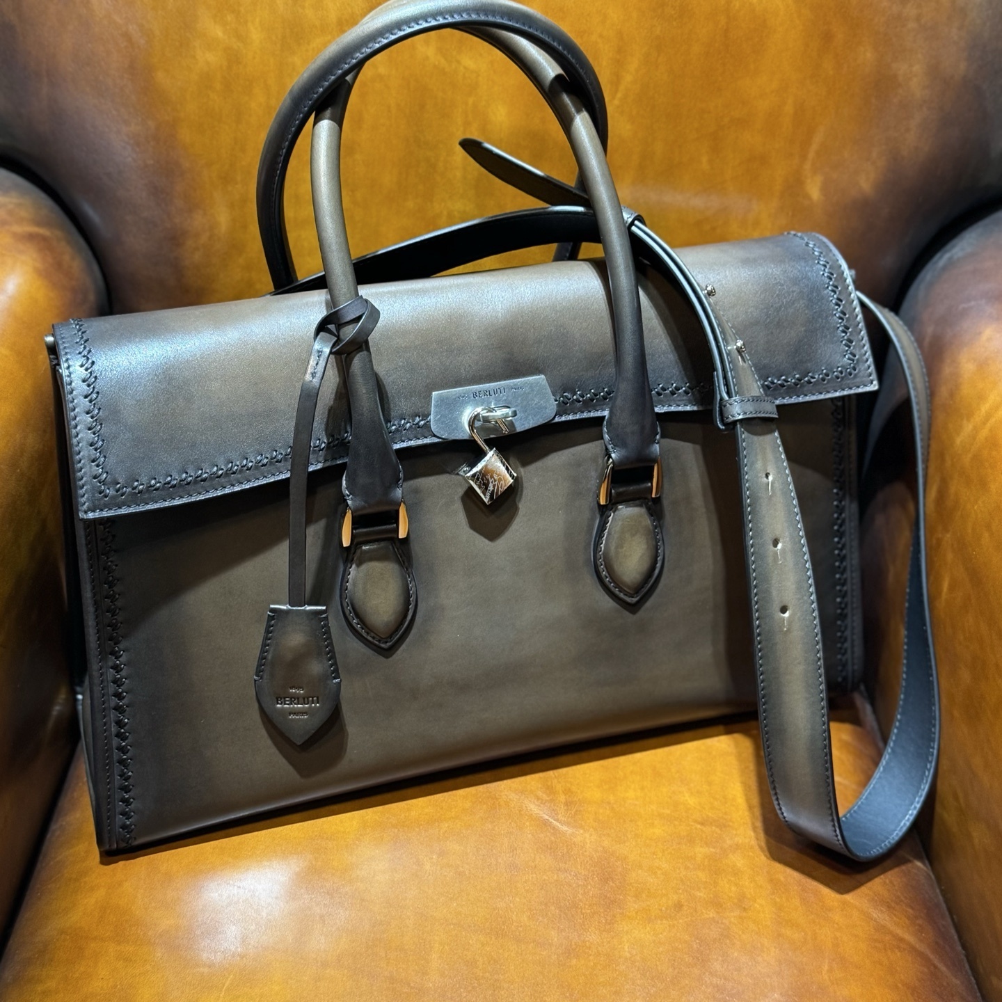 Berluti E'Mio Scritto leather briefcase in brown/cacao intenso