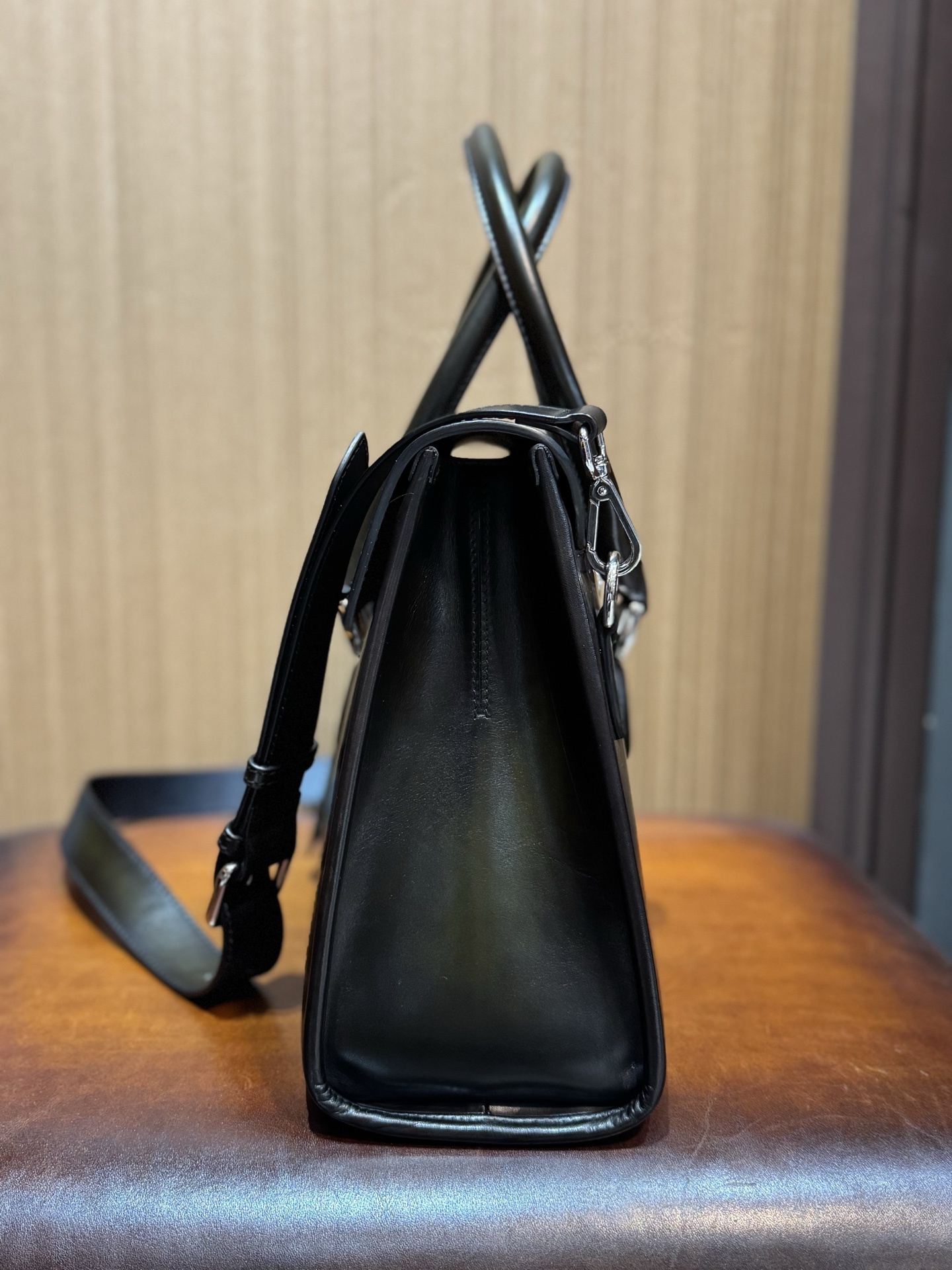 Berluti E'Mio Scritto leather briefcase in a green patina finish