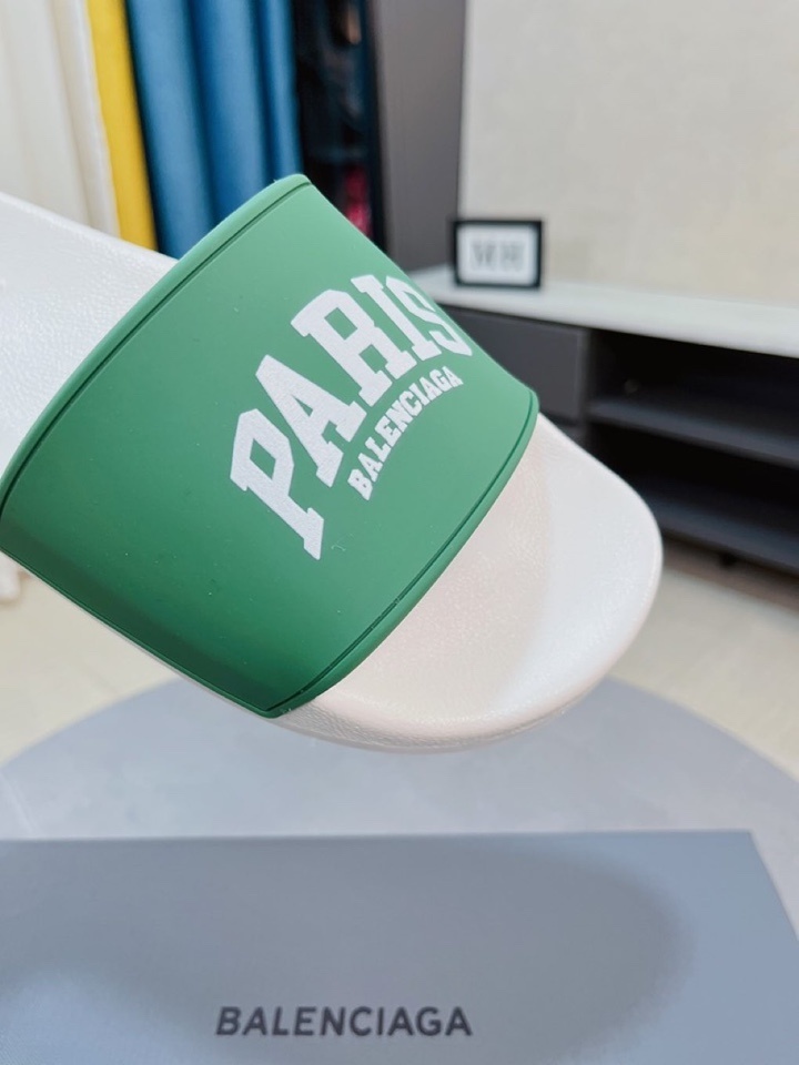 Balenciaga Palm Angels Classic Logo Pool Sliders in green and white.