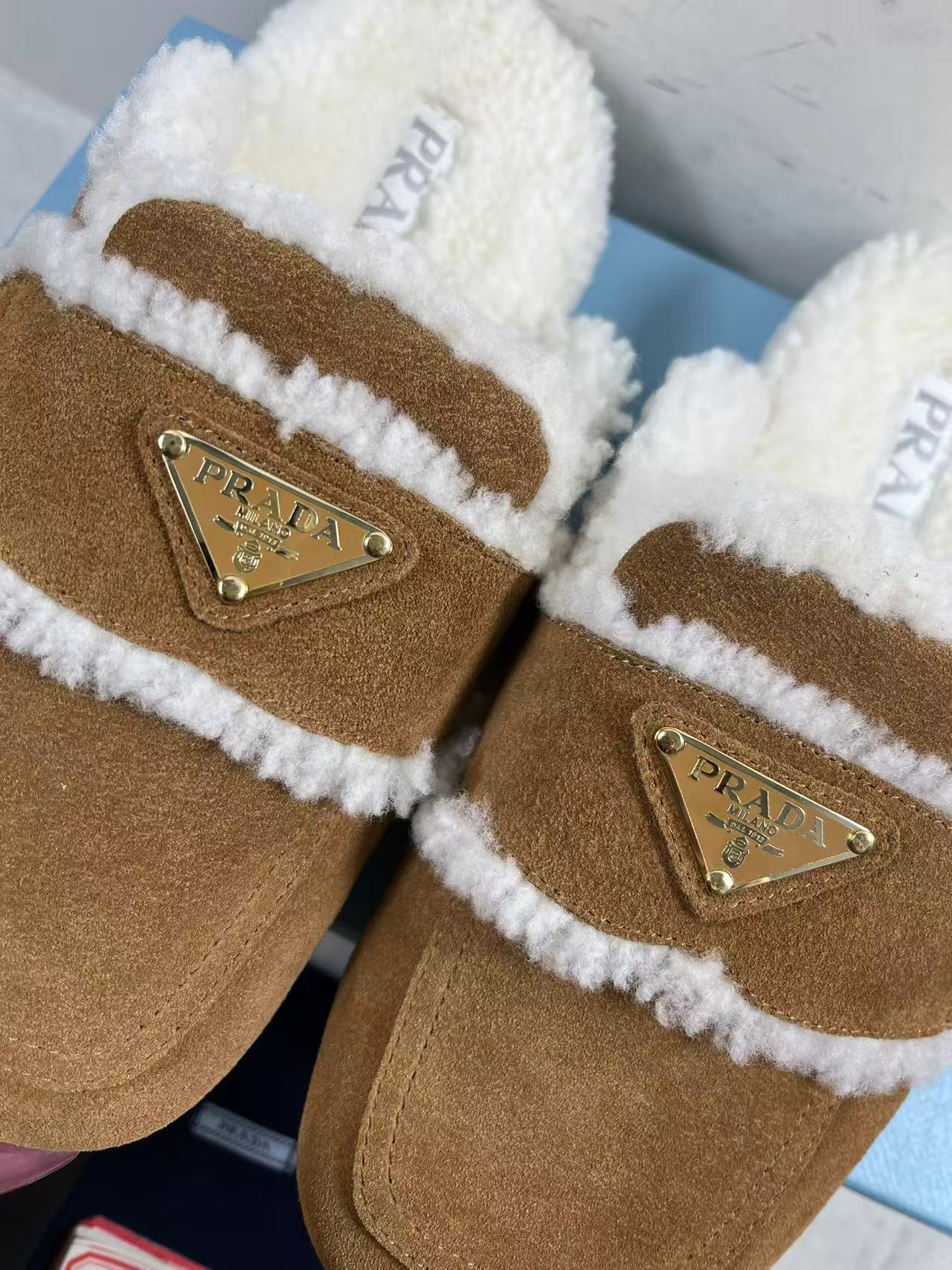 Prada Shearling Slippers in beige suede all colors