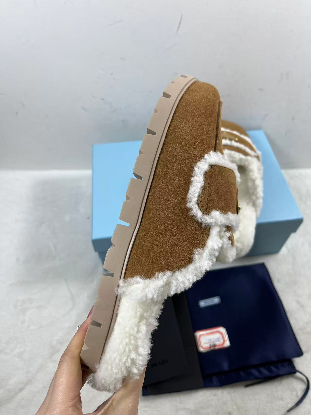 Prada Shearling Slippers in beige suede all colors