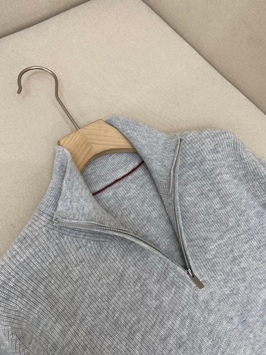 Loropiana grey knitted quarter-zip jumper