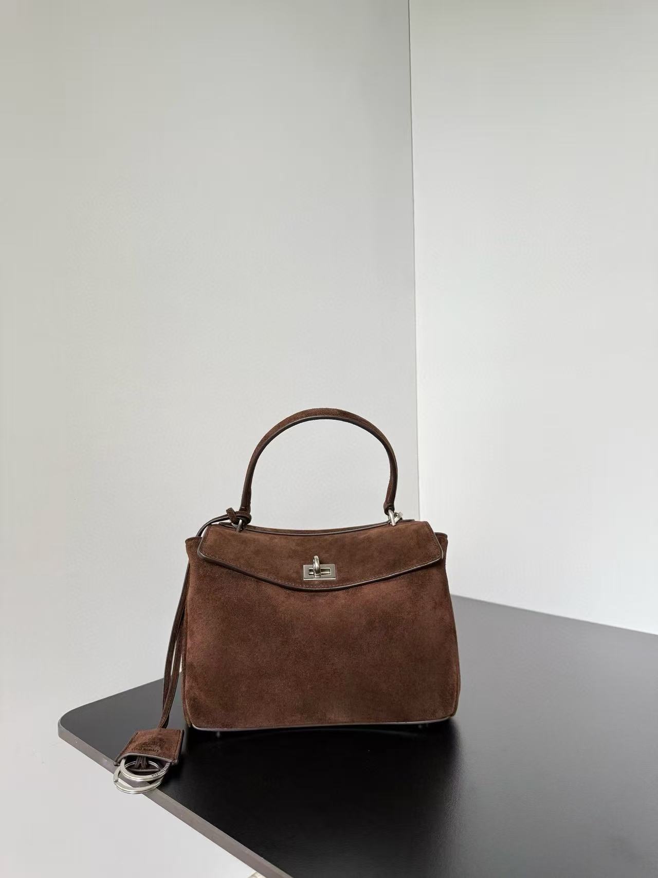 Balenciaga large Rodeo handbag in brown waxed suede calfskin and smooth calfskin