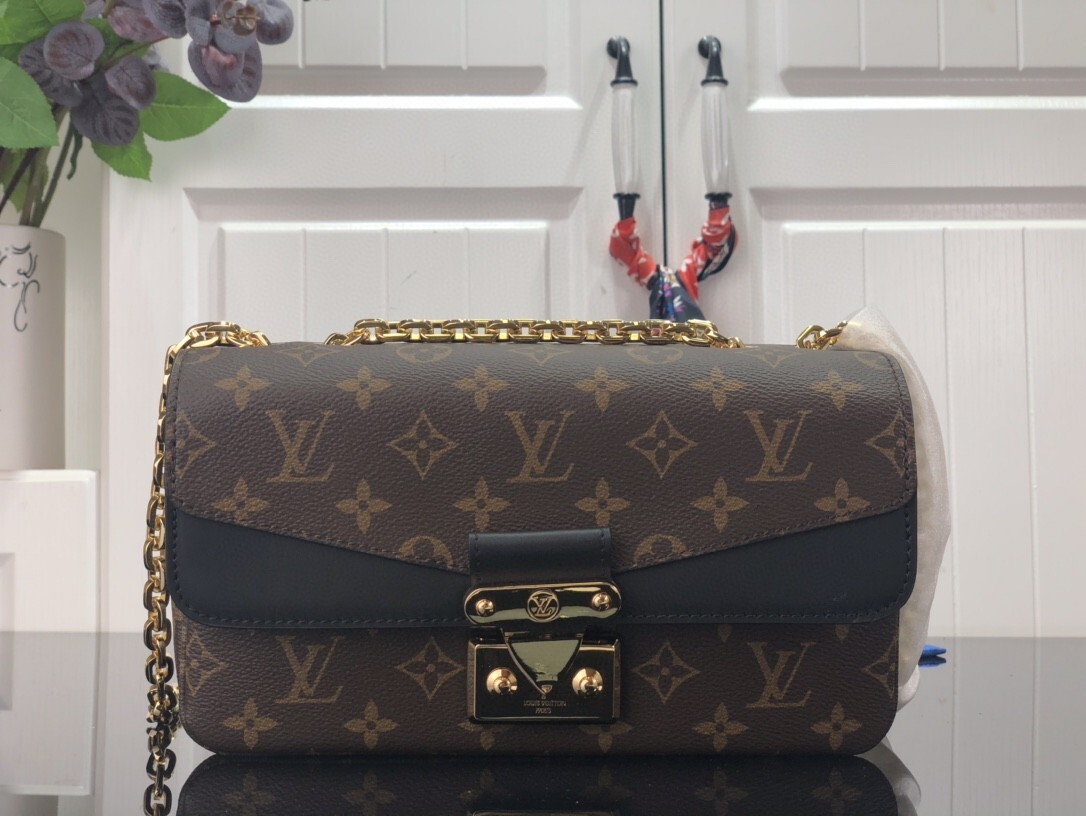 LV Marceau chain handbag in monogram canvas with black leather