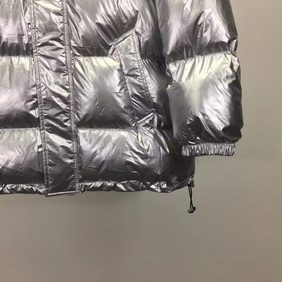 Celine Hedi Slimane goose down puffer coat in a metallic silver finish