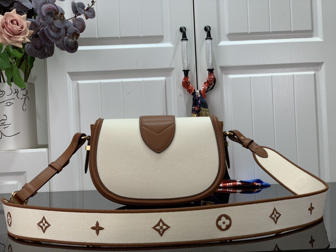 LV Pont 9 Soft MM bag in brown and tan canvas with leather trim