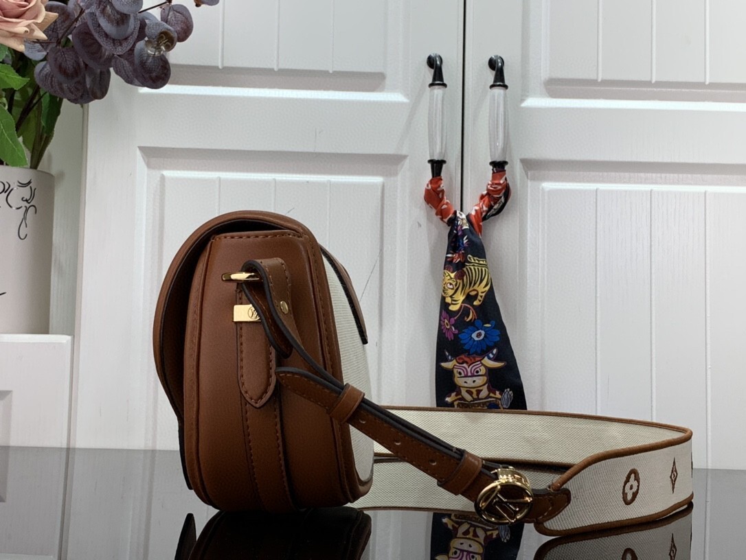 LV Pont 9 Soft MM bag in brown and tan canvas with leather trim