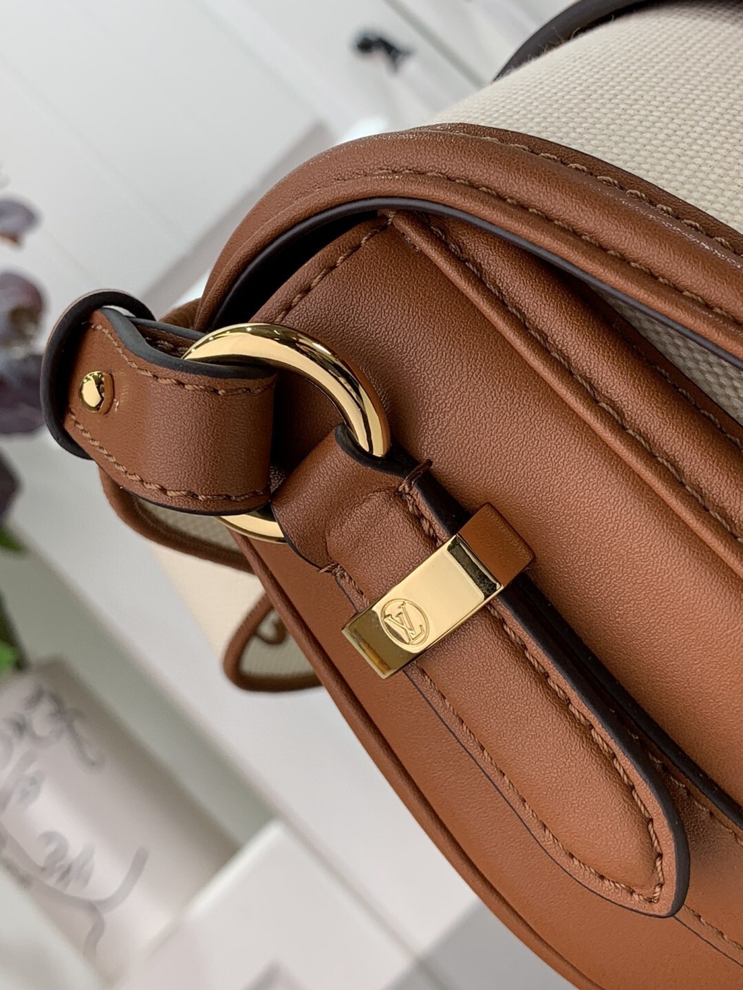 LV Pont 9 Soft MM bag in brown and tan canvas with leather trim