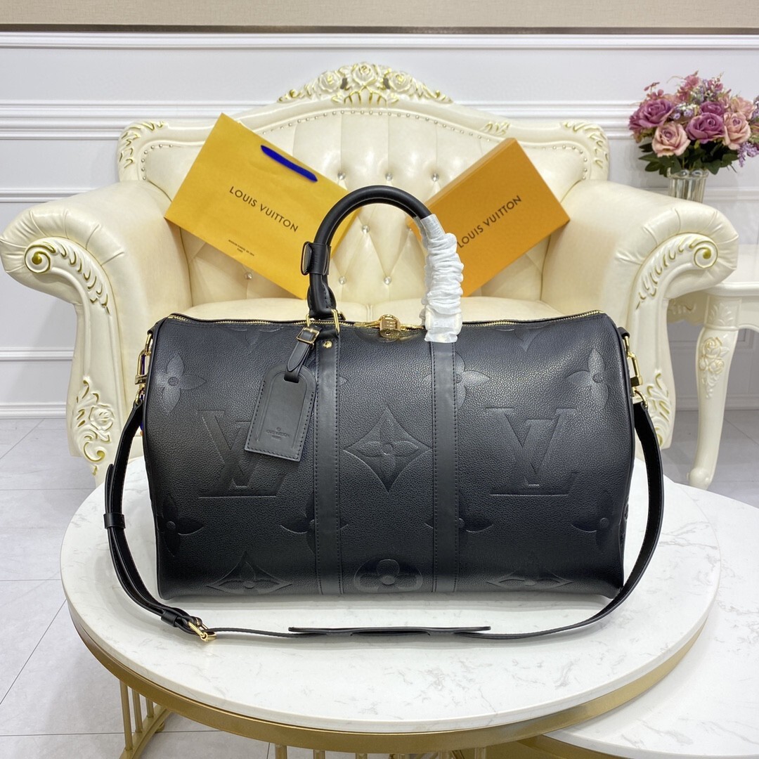 LV Keepall Bandoulière 45 duffle bag in black Monogram Empreinte leather