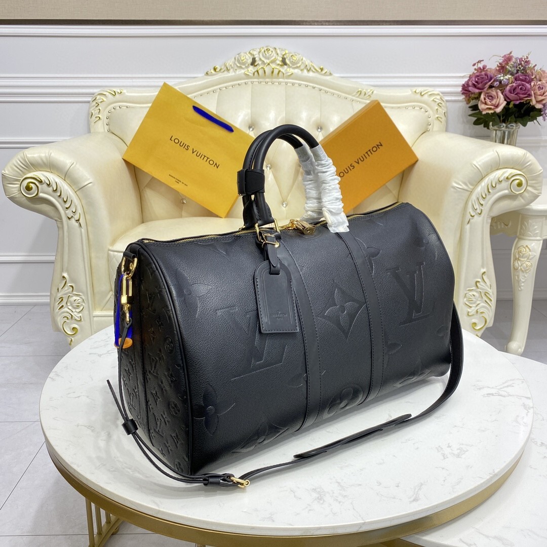 LV Keepall Bandoulière 45 duffle bag in black Monogram Empreinte leather