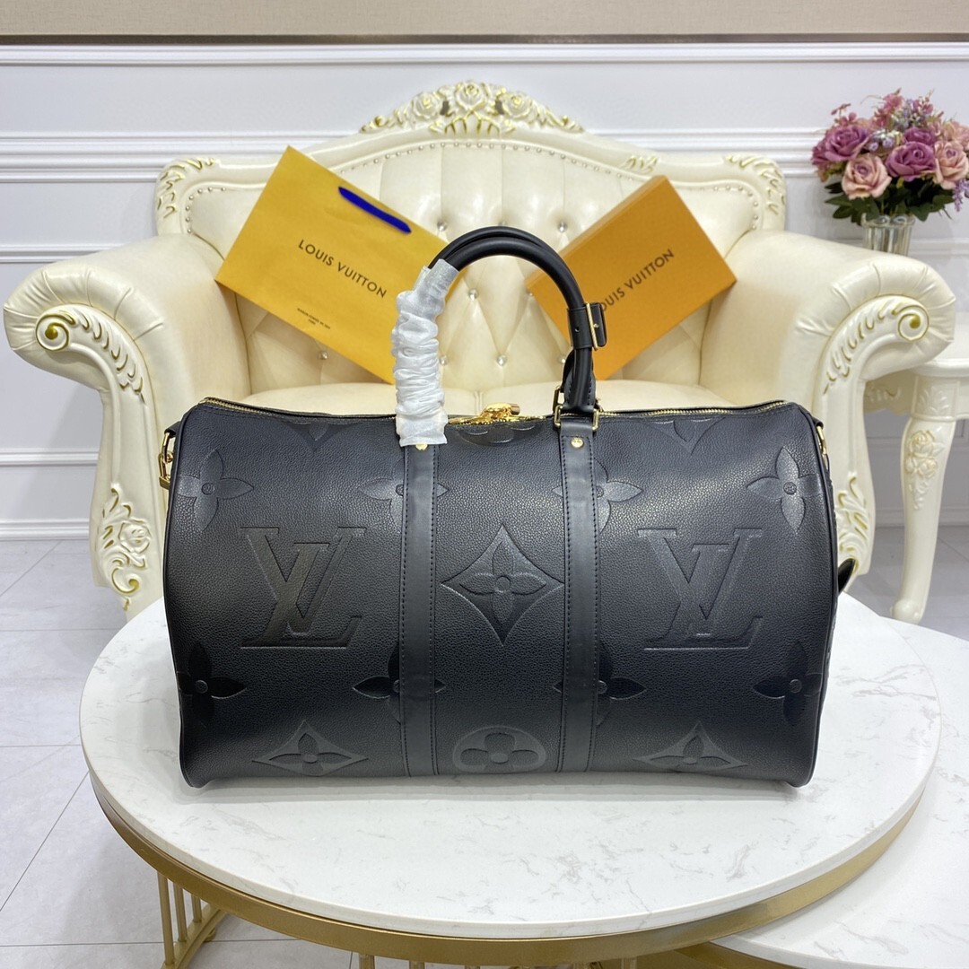 LV Keepall Bandoulière 45 duffle bag in black Monogram Empreinte leather