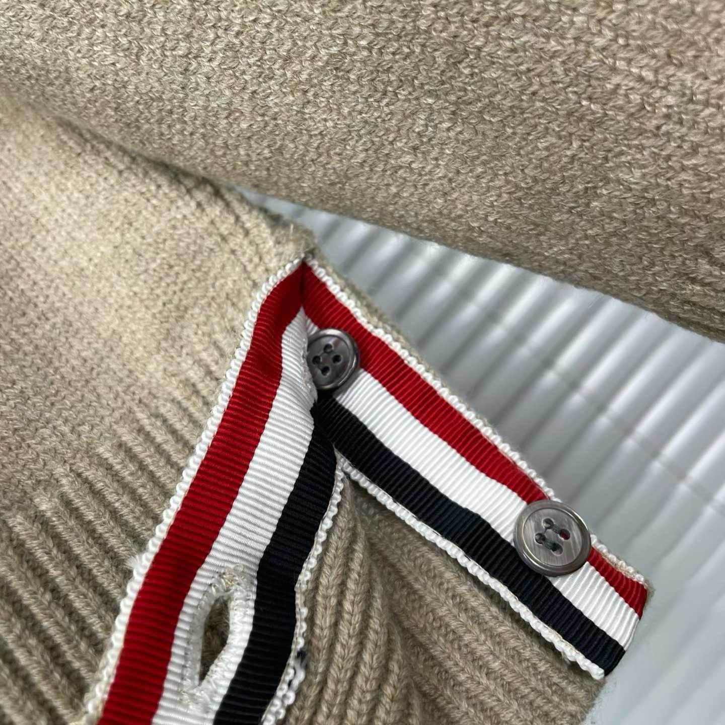 Thom Browne 4-Bar crewneck sweater available in various colors like grey, charcoal, navy, and beige