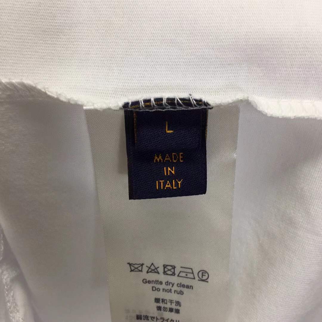 LV T-shirt featuring a blue graphic print that includes the brand name, "1854", and "PARIS. FRANCE".