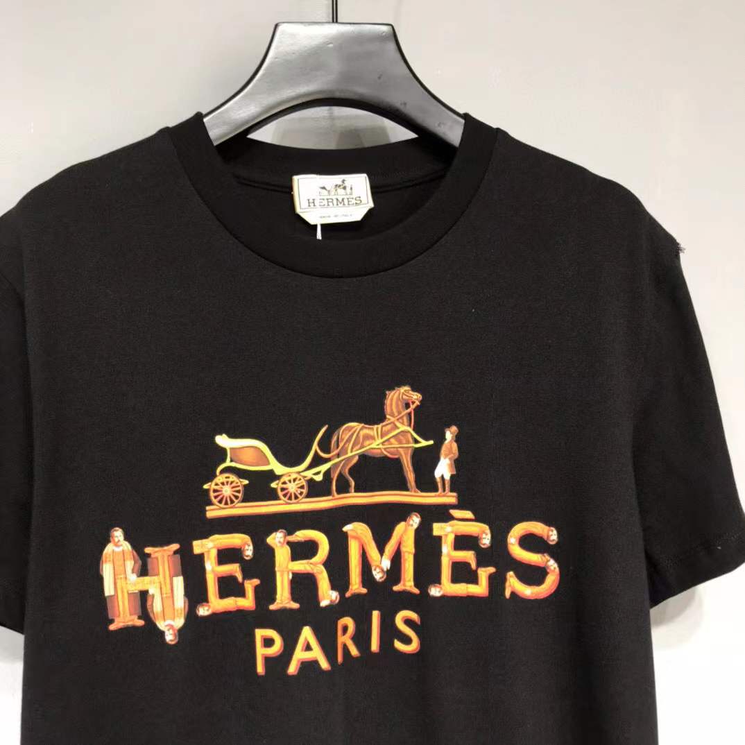 Hermes Paris t-shirt with an orange and yellow logo graphic.