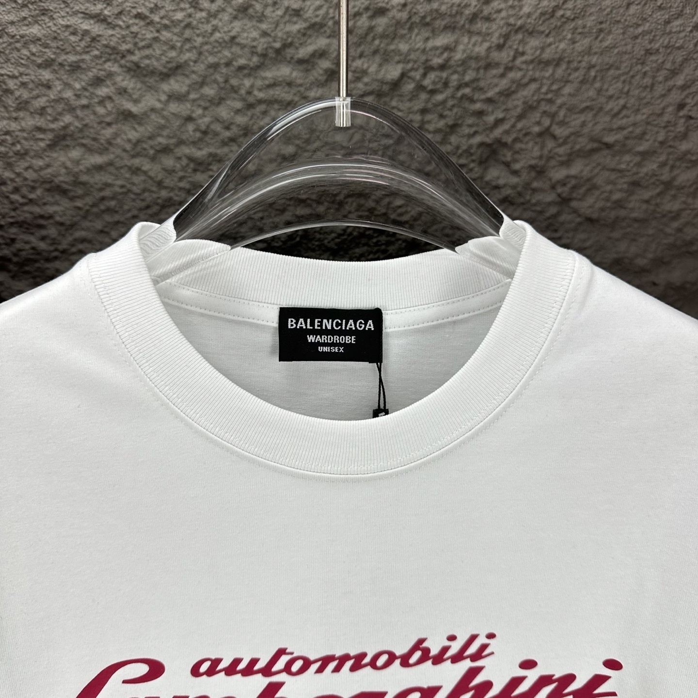 Balenciaga white cotton t-shirt from the Balenciaga x Automobili Lamborghini collaboration featuring a graphic of the Temerario supercar on the front