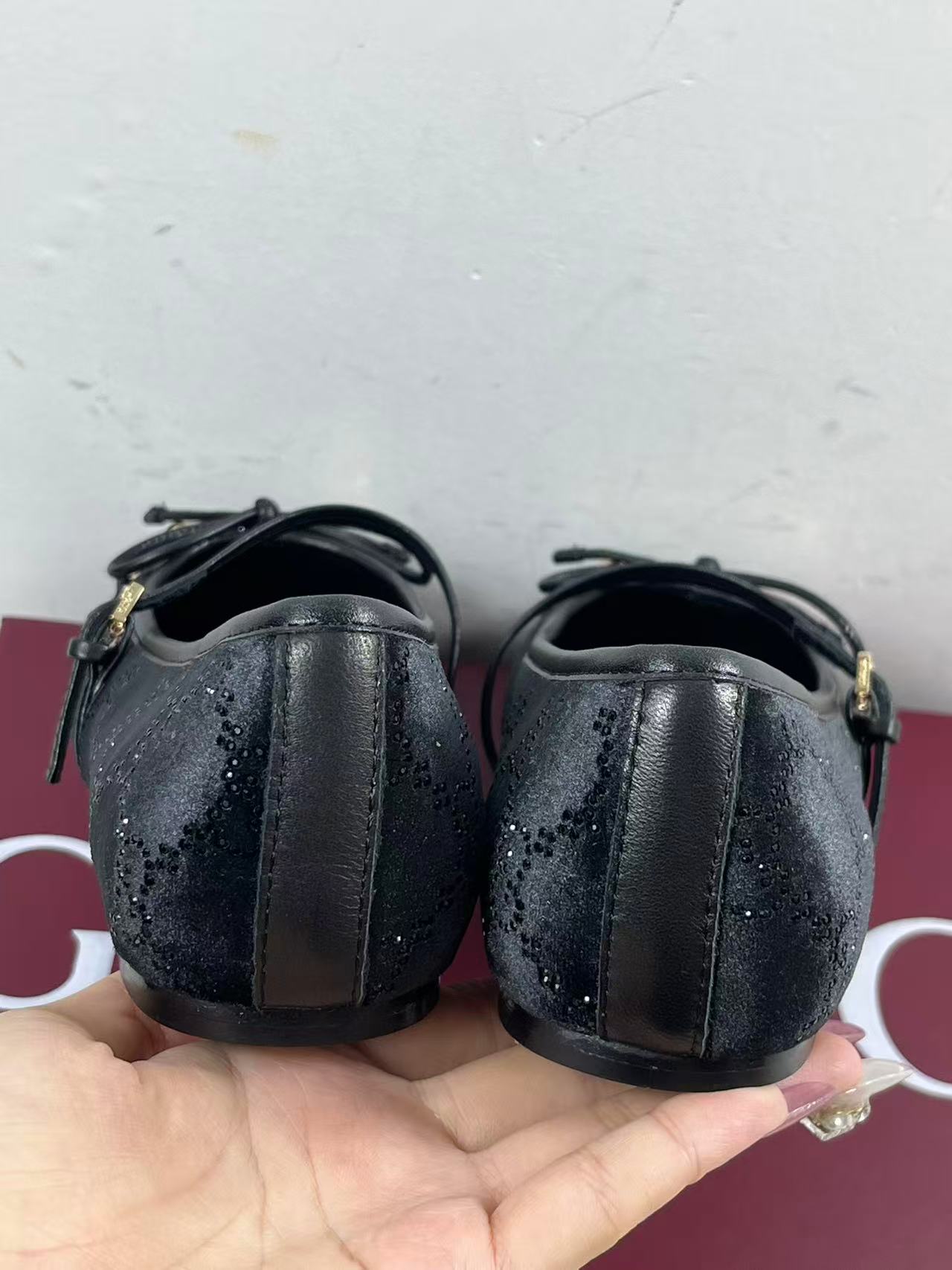 Gucci GG crystal Horsebit ballet flat in black velvet. Size EU37 womens