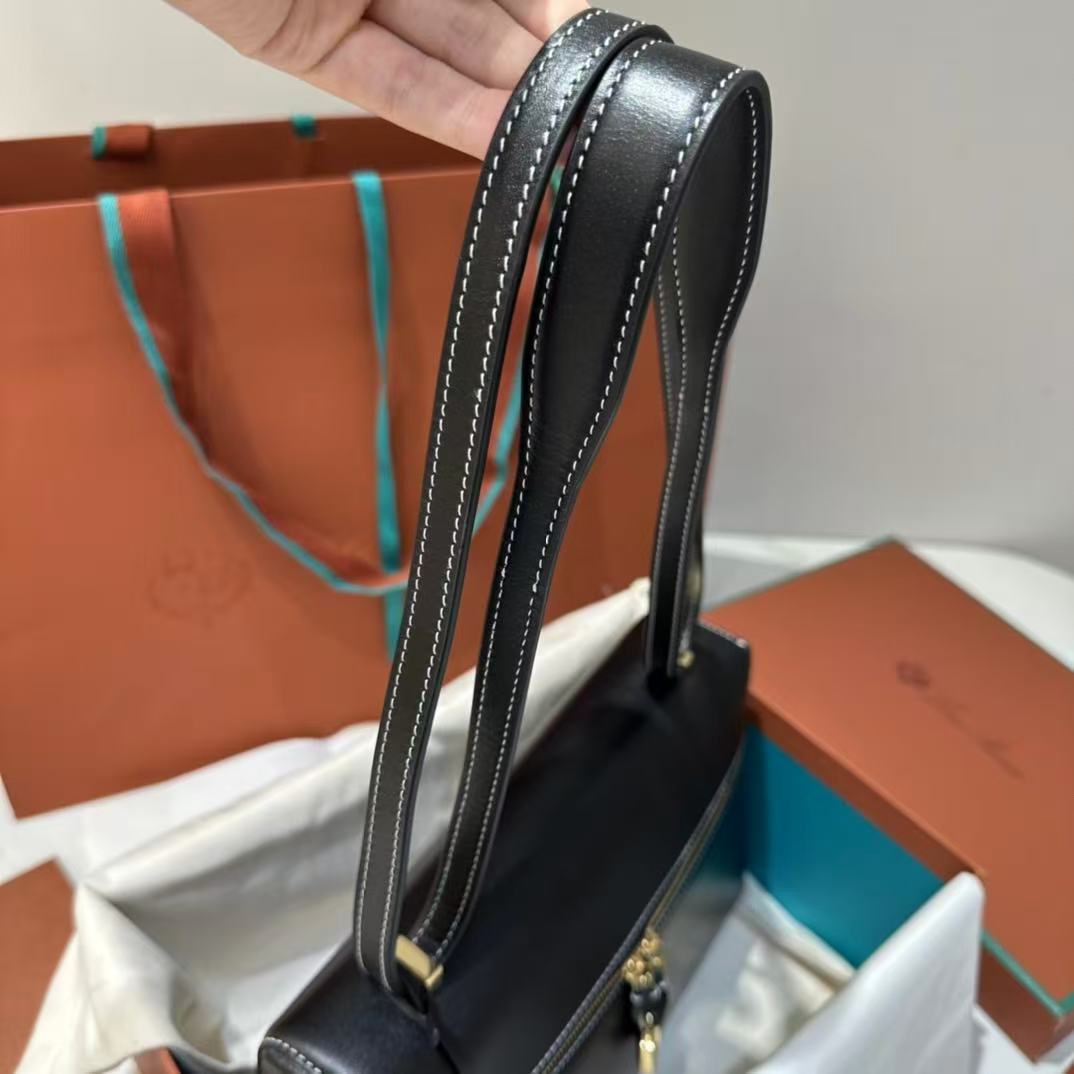 Loro Piana Extra Bag L27 in black smooth calfskin leather