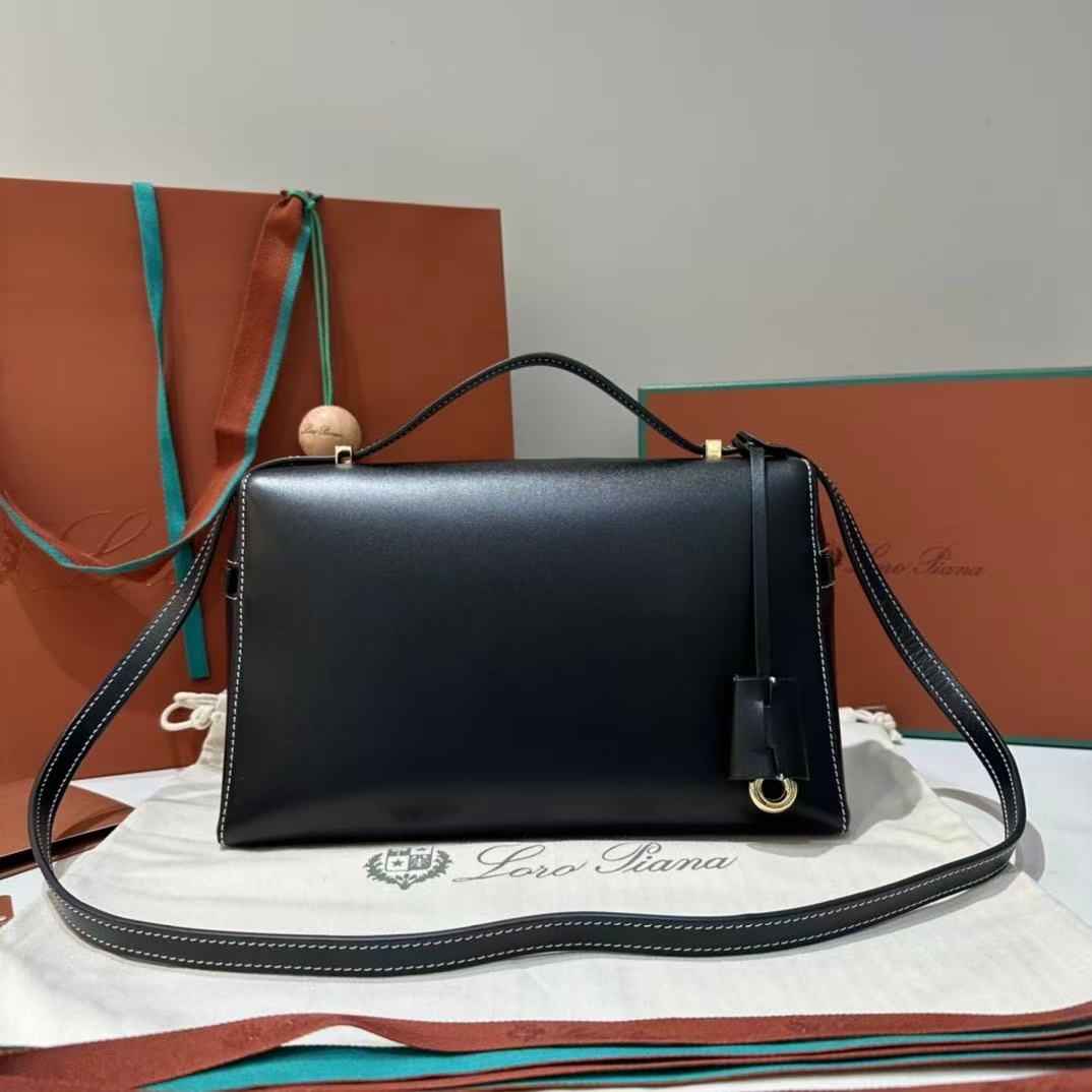 Loro Piana Extra Bag L27 in black smooth calfskin leather