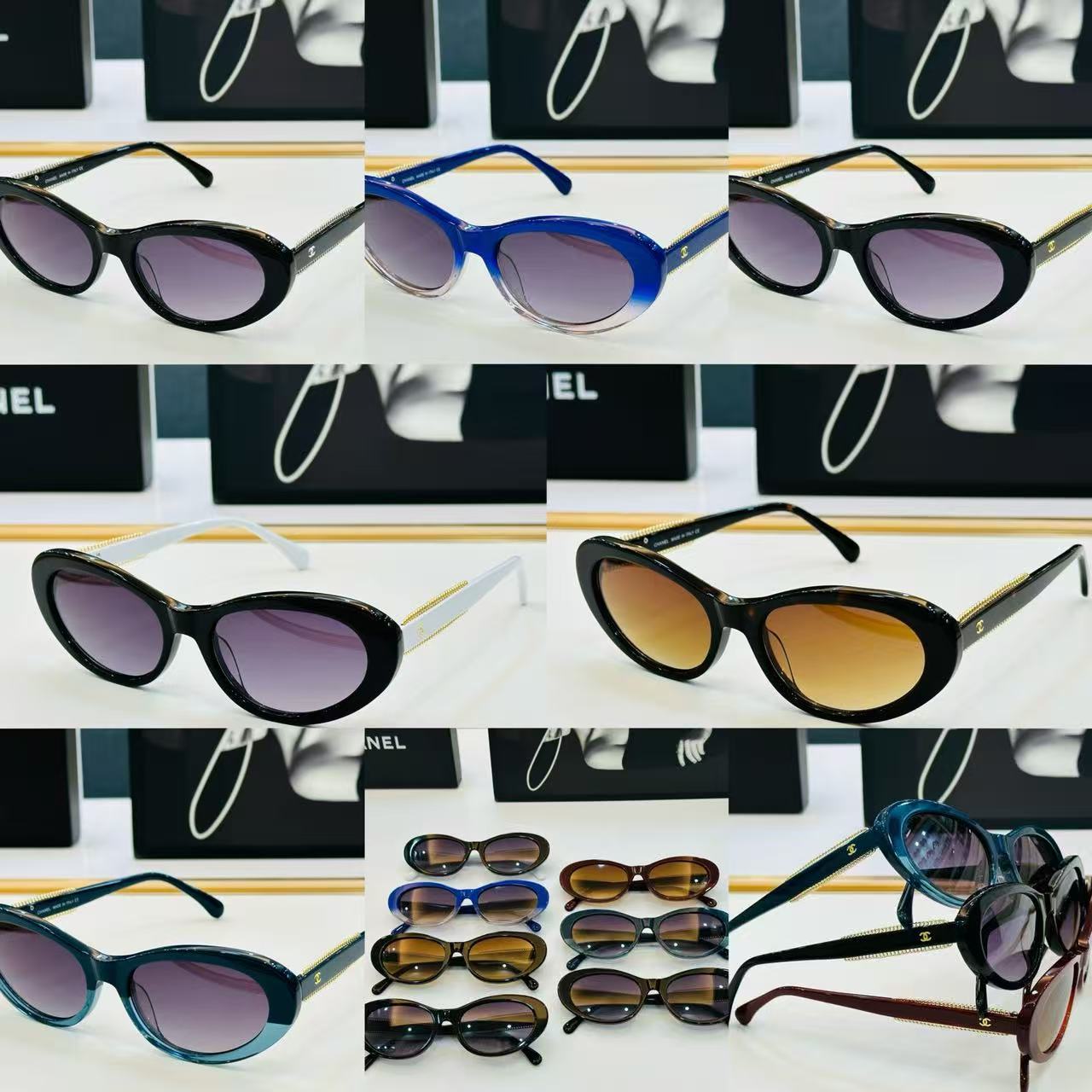 Chanel CH5515 oval sunglasses in black acetate with black lenses.