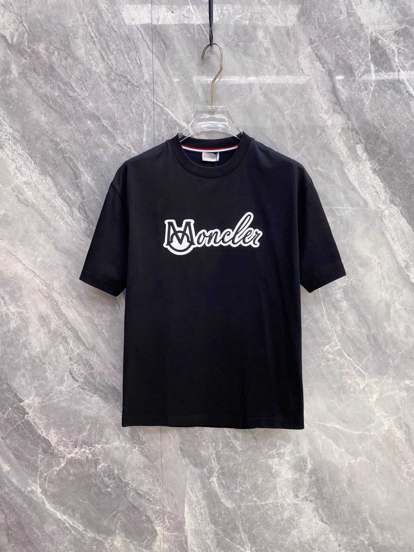 Moncler Embroidered Varsity Logo Cotton T-shirt in white and black colorways