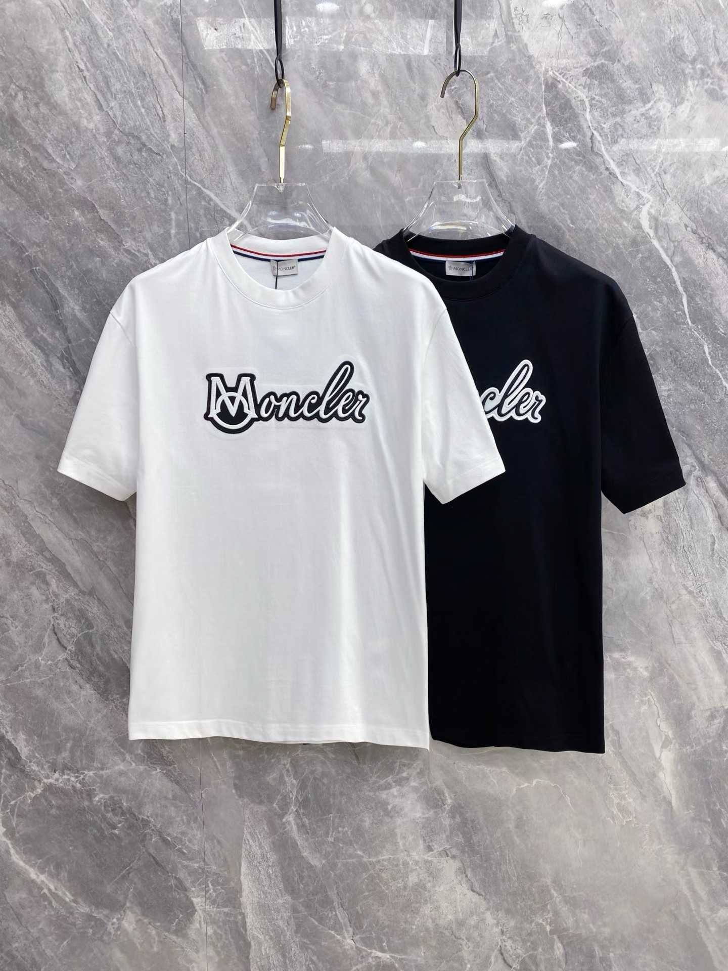 Moncler Embroidered Varsity Logo Cotton T-shirt in white and black colorways