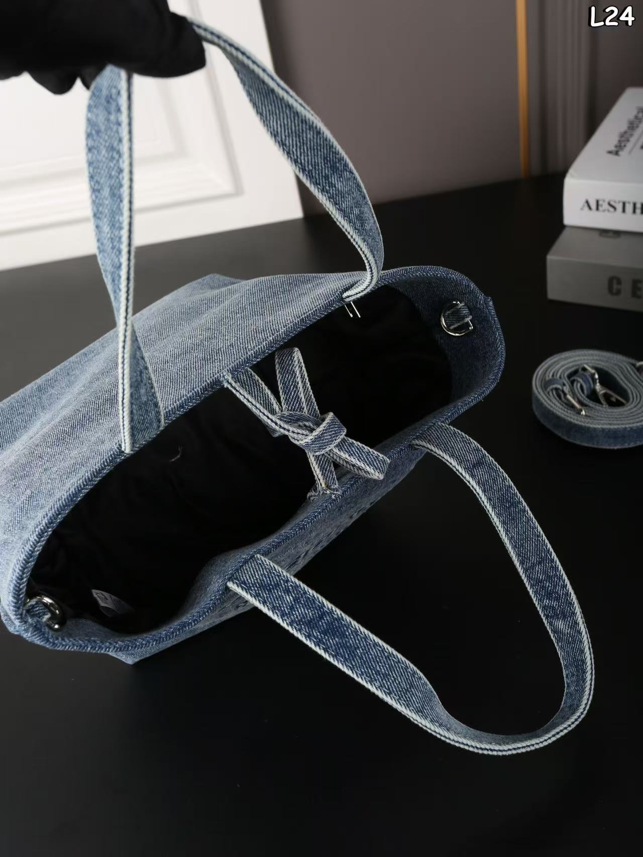 Alexander Wang Medium Punch denim tote bag in a vintage medium indigo wash