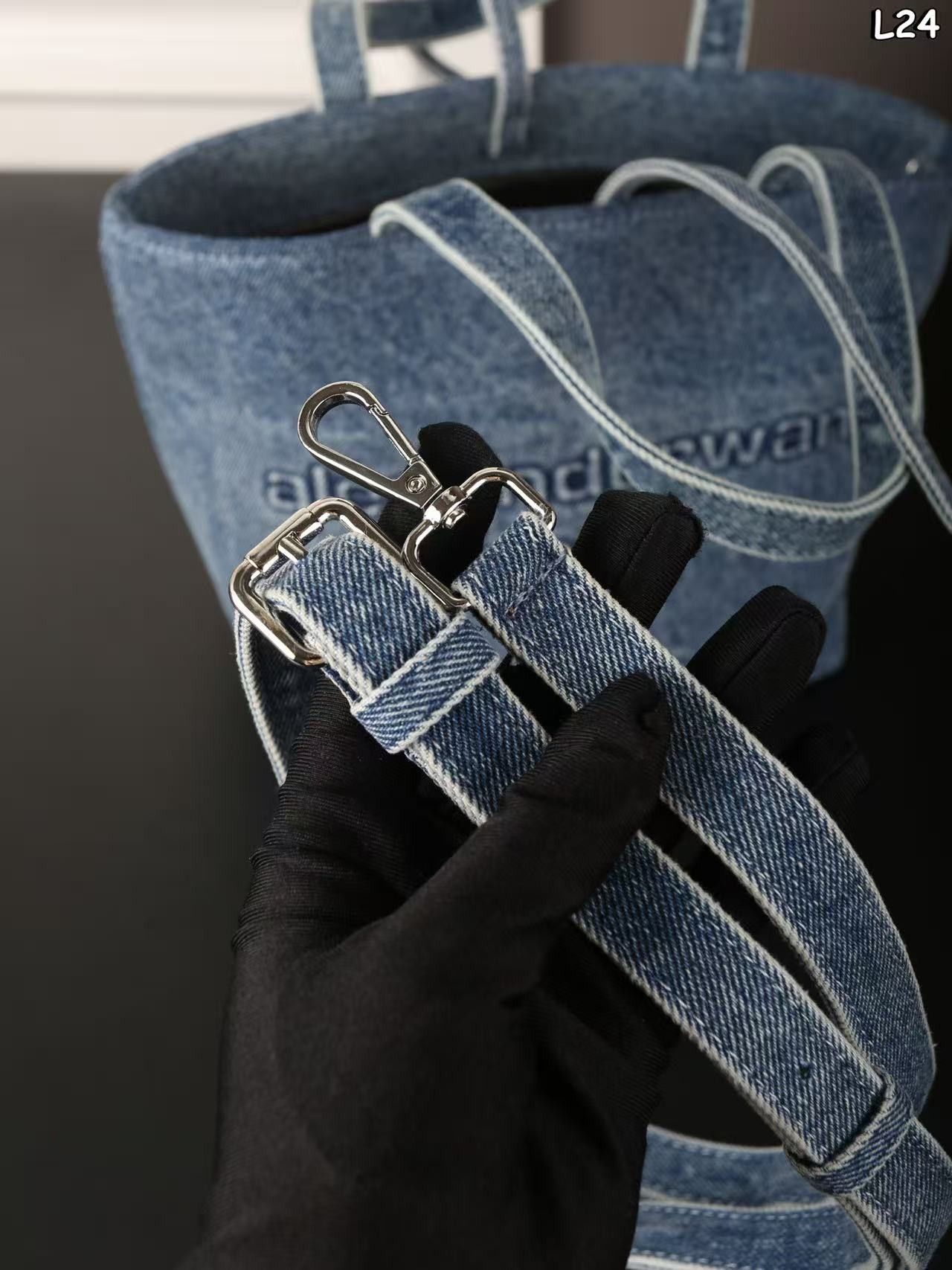 Alexander Wang Medium Punch denim tote bag in a vintage medium indigo wash