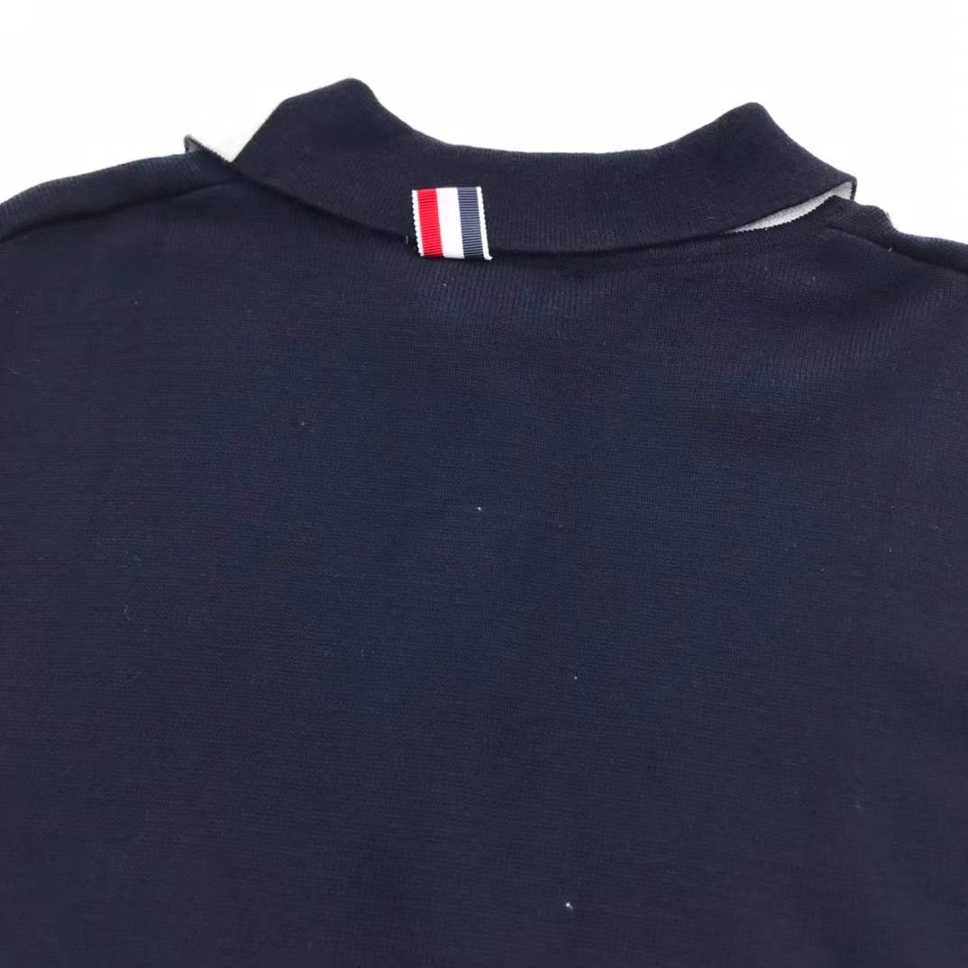 Thom Browne 4-Bar merino wool knitted polo in navy blue