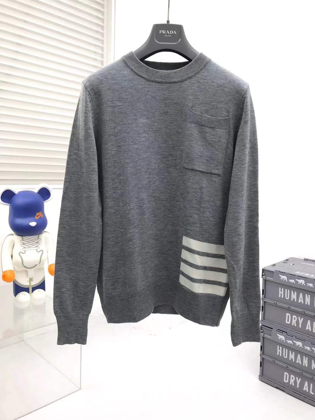 Thom Browne wool 4-Bar pullover in light grey