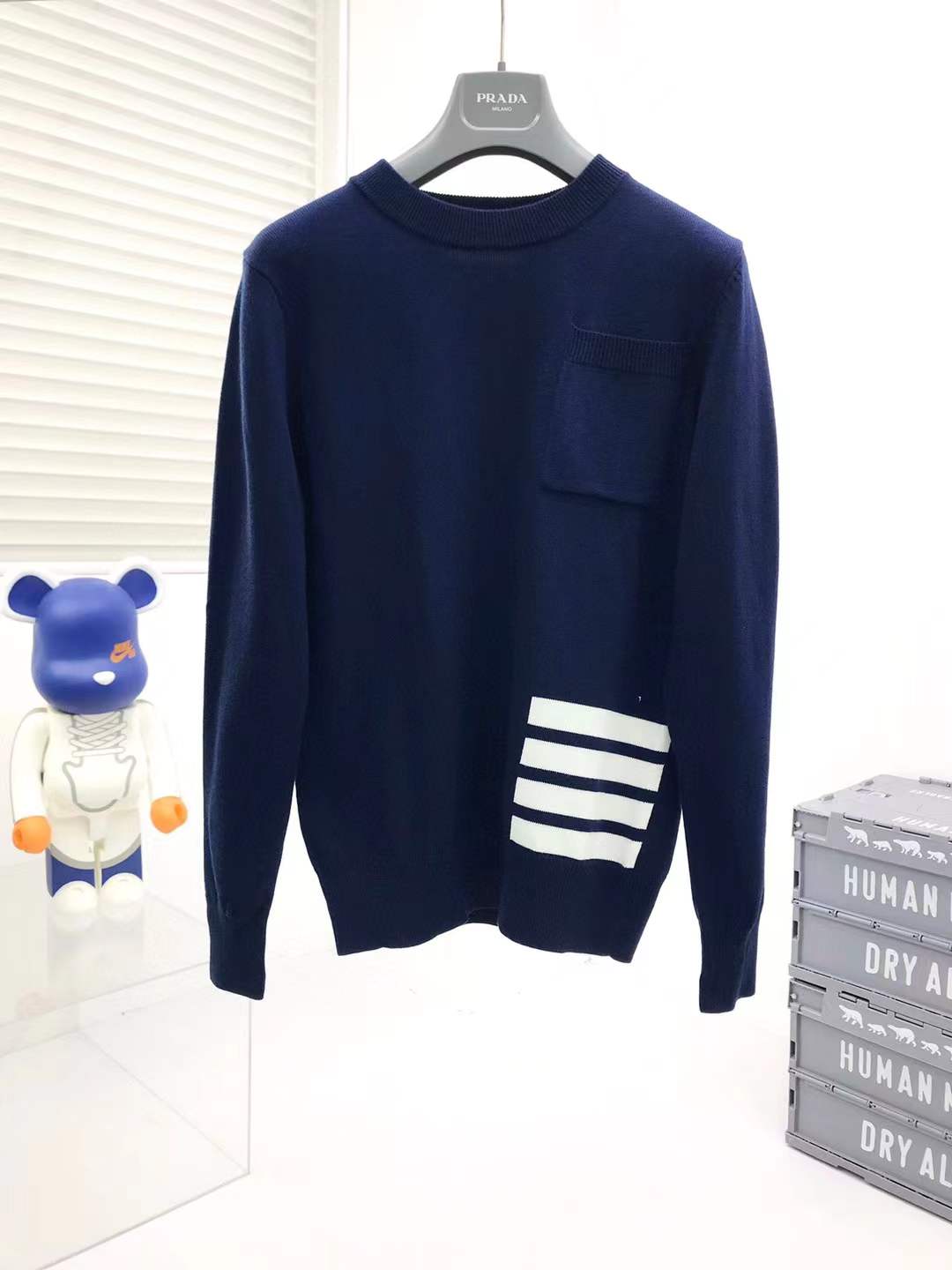 Thom Browne 4-Bar sweater in navy blue merino wool or cashmere