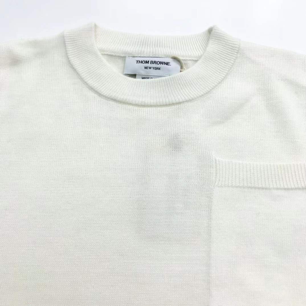 Thom Browne men's white cotton 4-bar crewneck pullover sweater