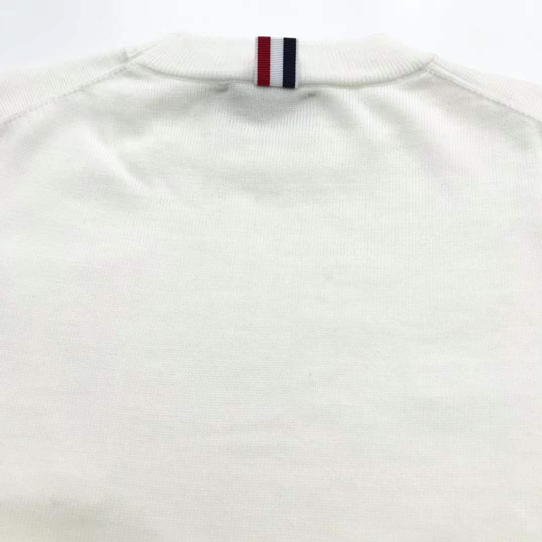 Thom Browne men's white cotton 4-bar crewneck pullover sweater