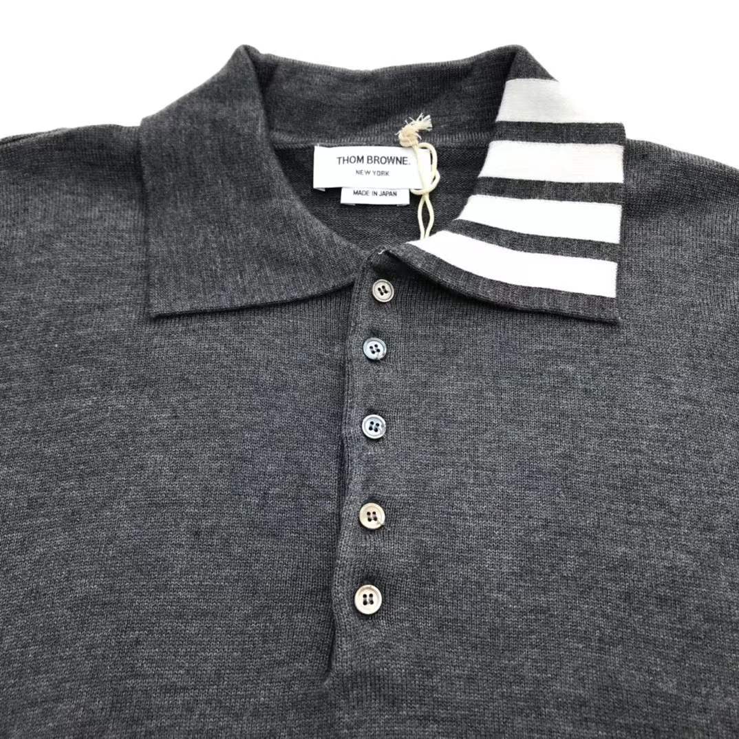 Thom Browne 4-Bar merino wool polo sweater in grey