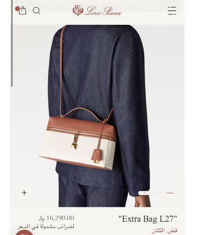 Loro Piana Extra Bag L27 in a natural/caramel sugar colorway cotton and linen blend with leather trim