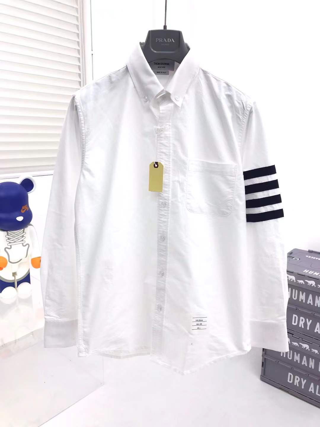Thom Browne 4-bar striped cotton Oxford shirt in white