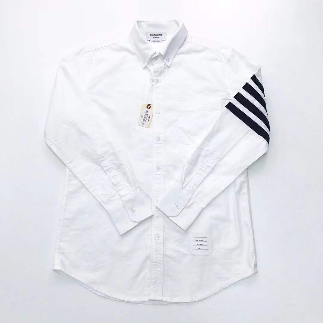 Thom Browne 4-bar striped cotton Oxford shirt in white
