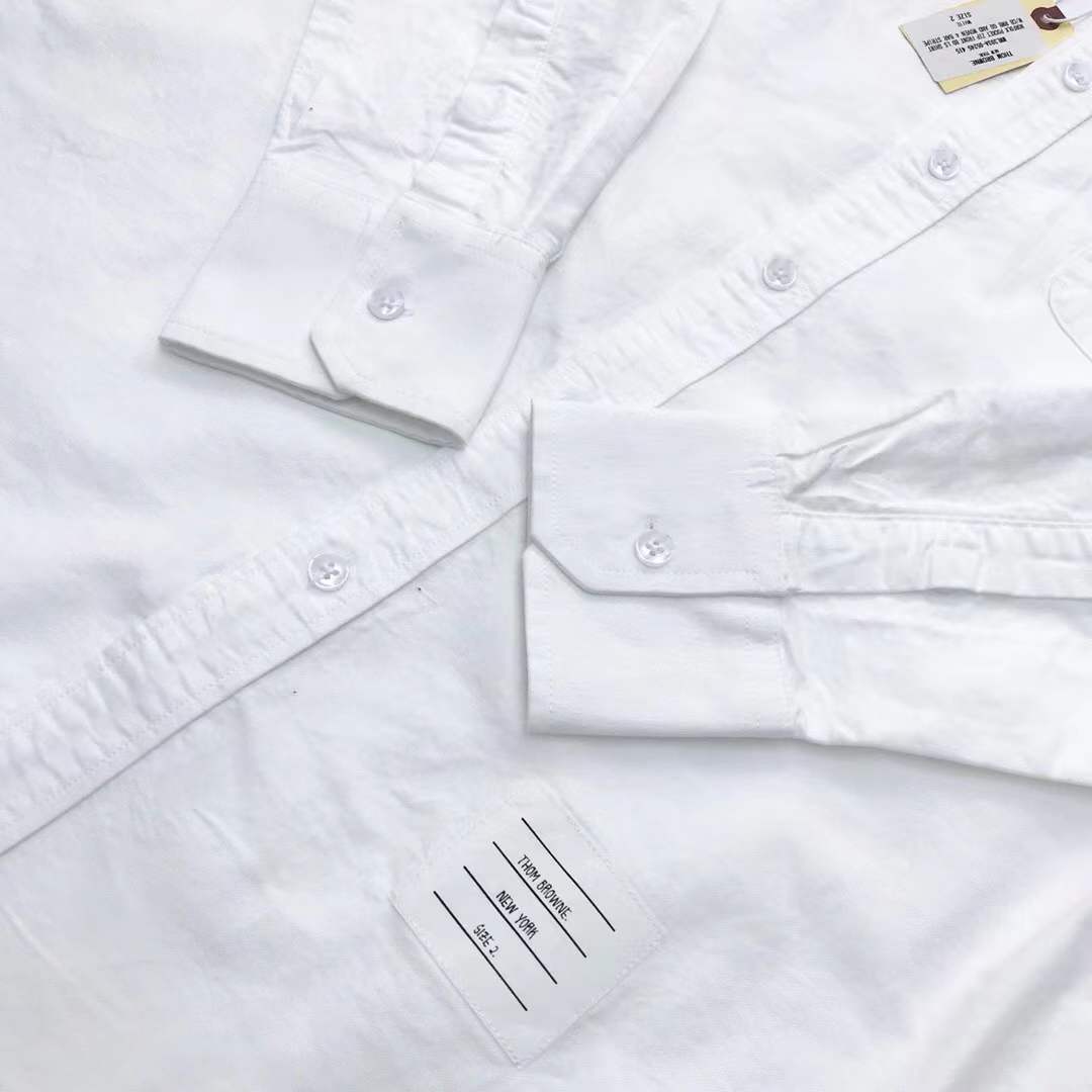 Thom Browne 4-bar striped cotton Oxford shirt in white