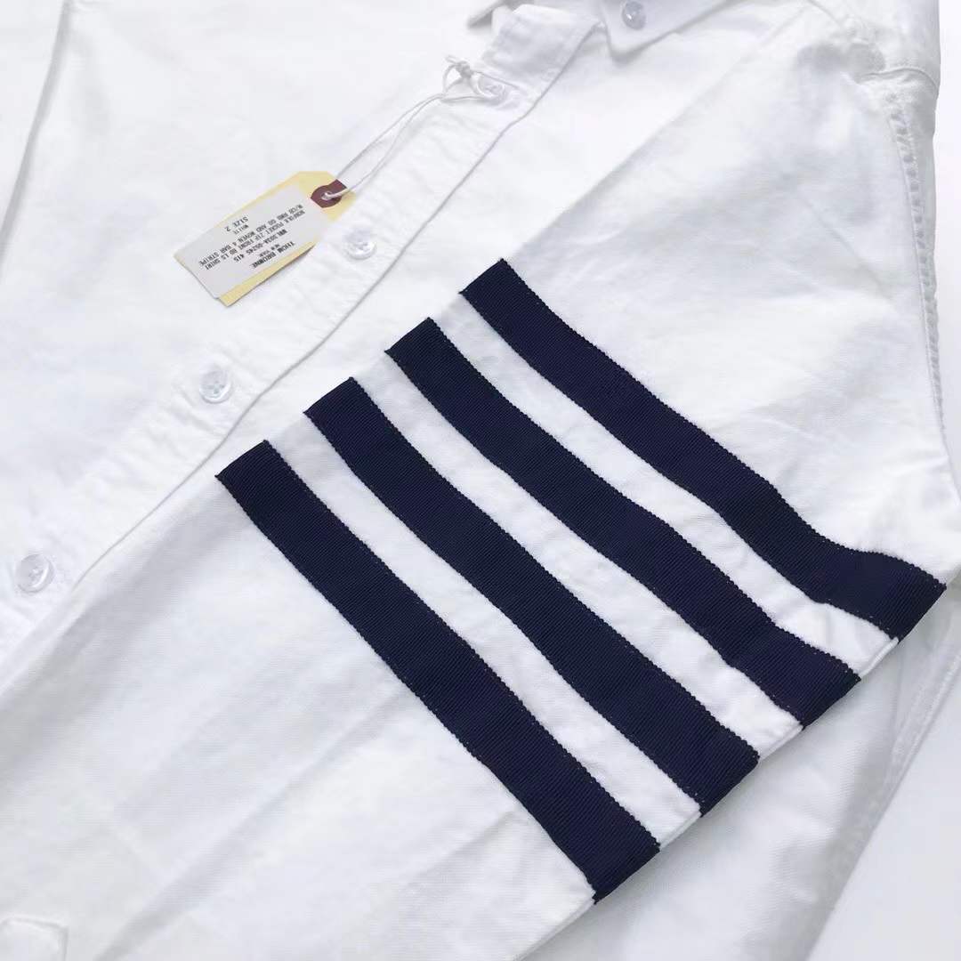 Thom Browne 4-bar striped cotton Oxford shirt in white