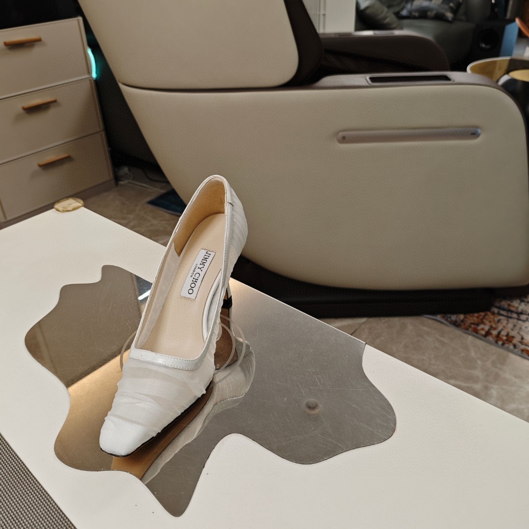 Jimmy Choo Lotta 100 ruched tulle heeled pump in ivory