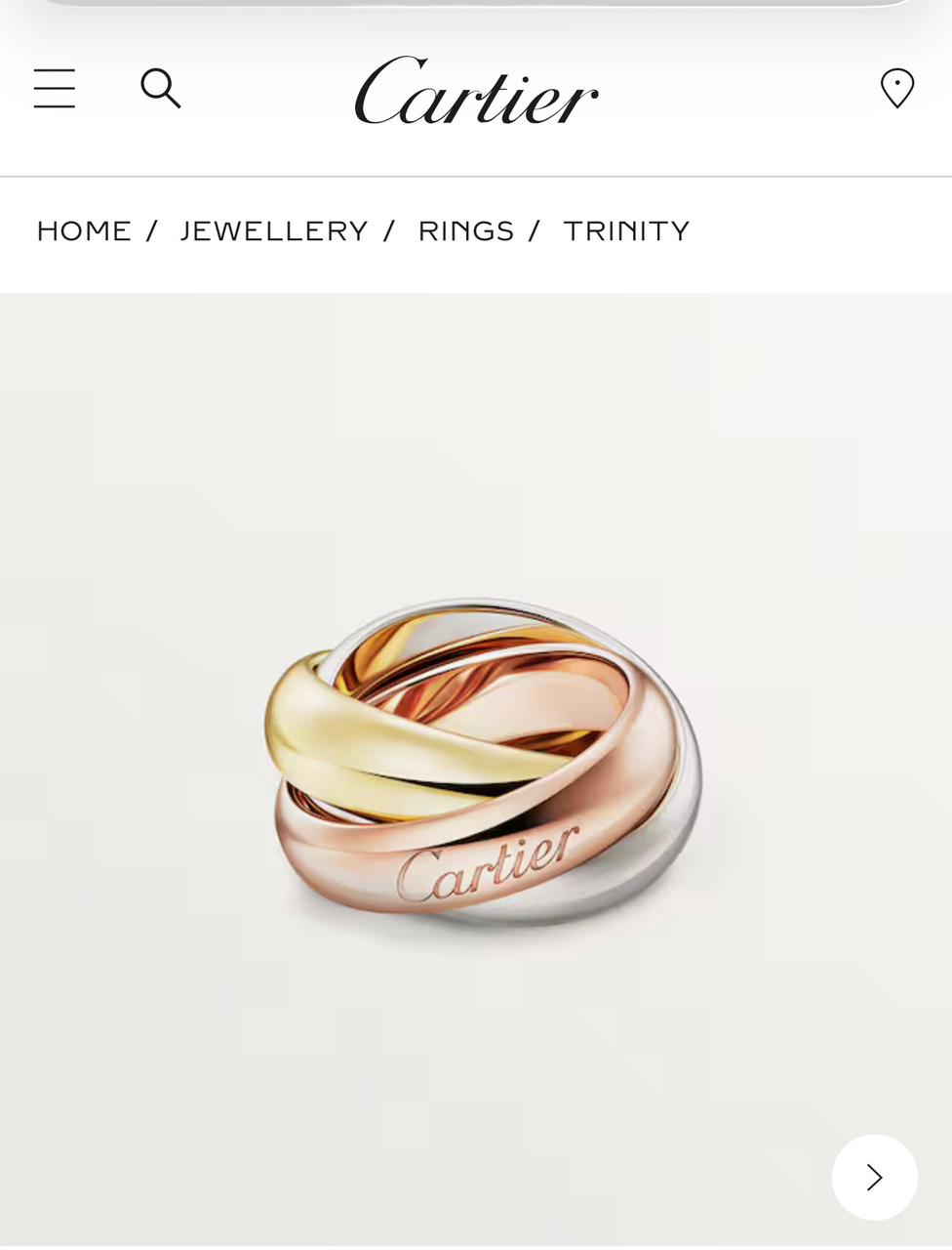 Cartier Trinity ring in 18k white, rose, and yellow gold