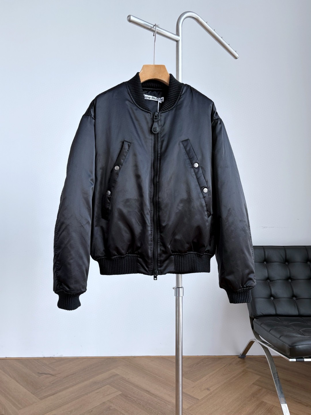 Acne Studios logo bomber jacket in black nylon