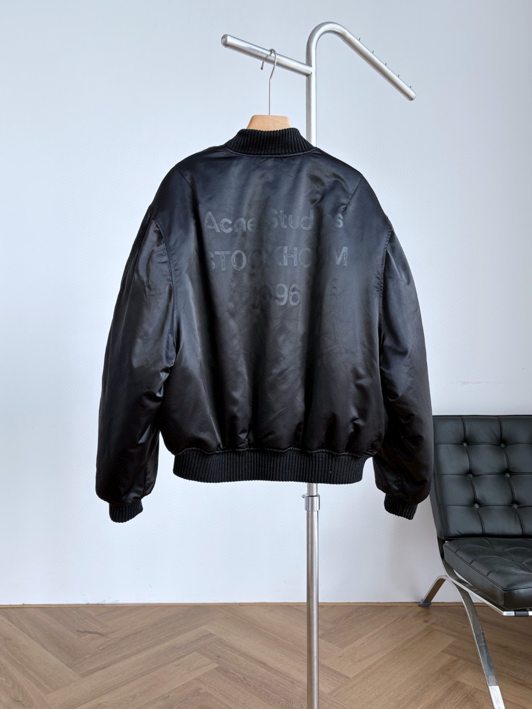 Acne Studios logo bomber jacket in black nylon