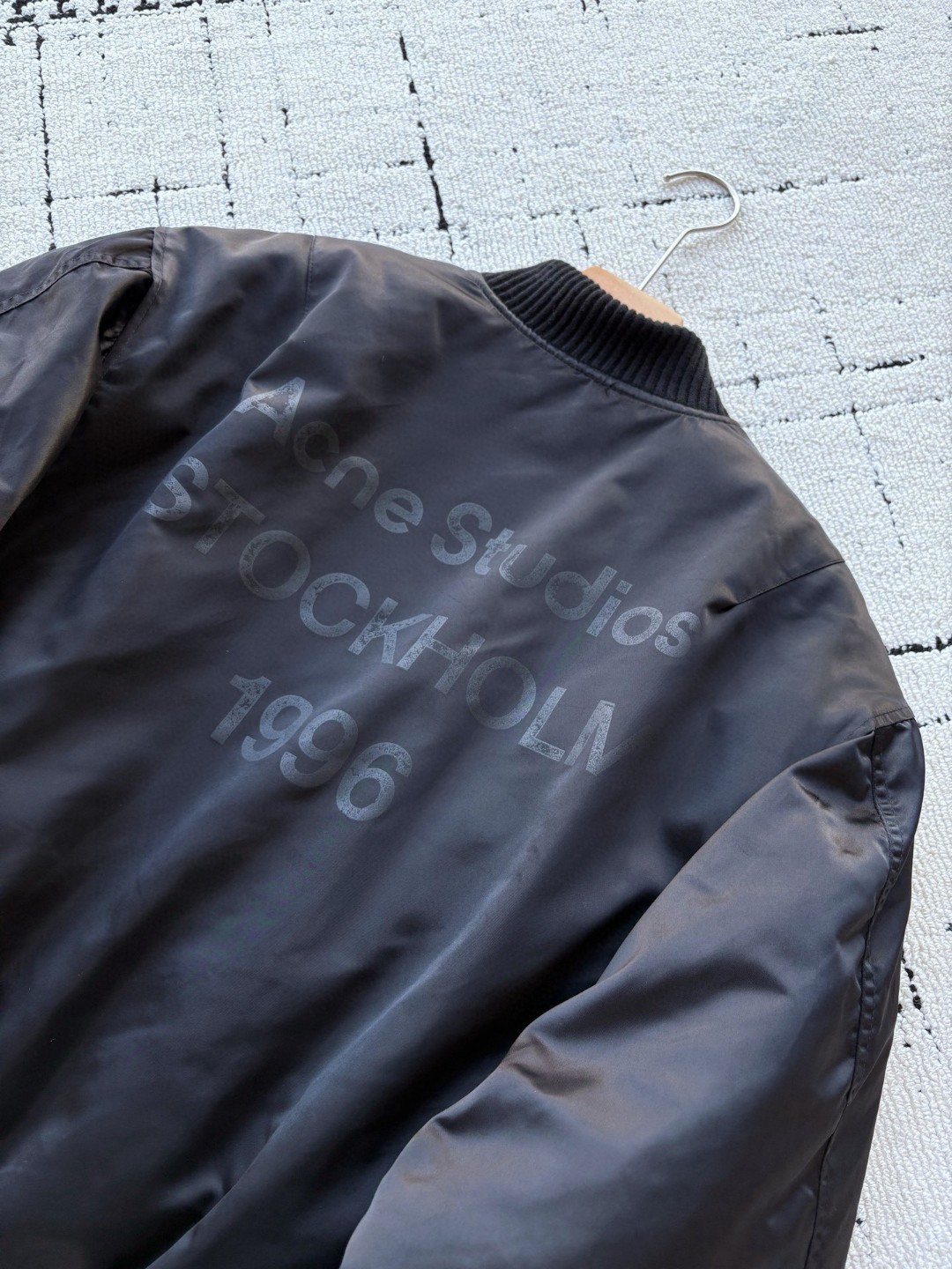 Acne Studios logo bomber jacket in black nylon