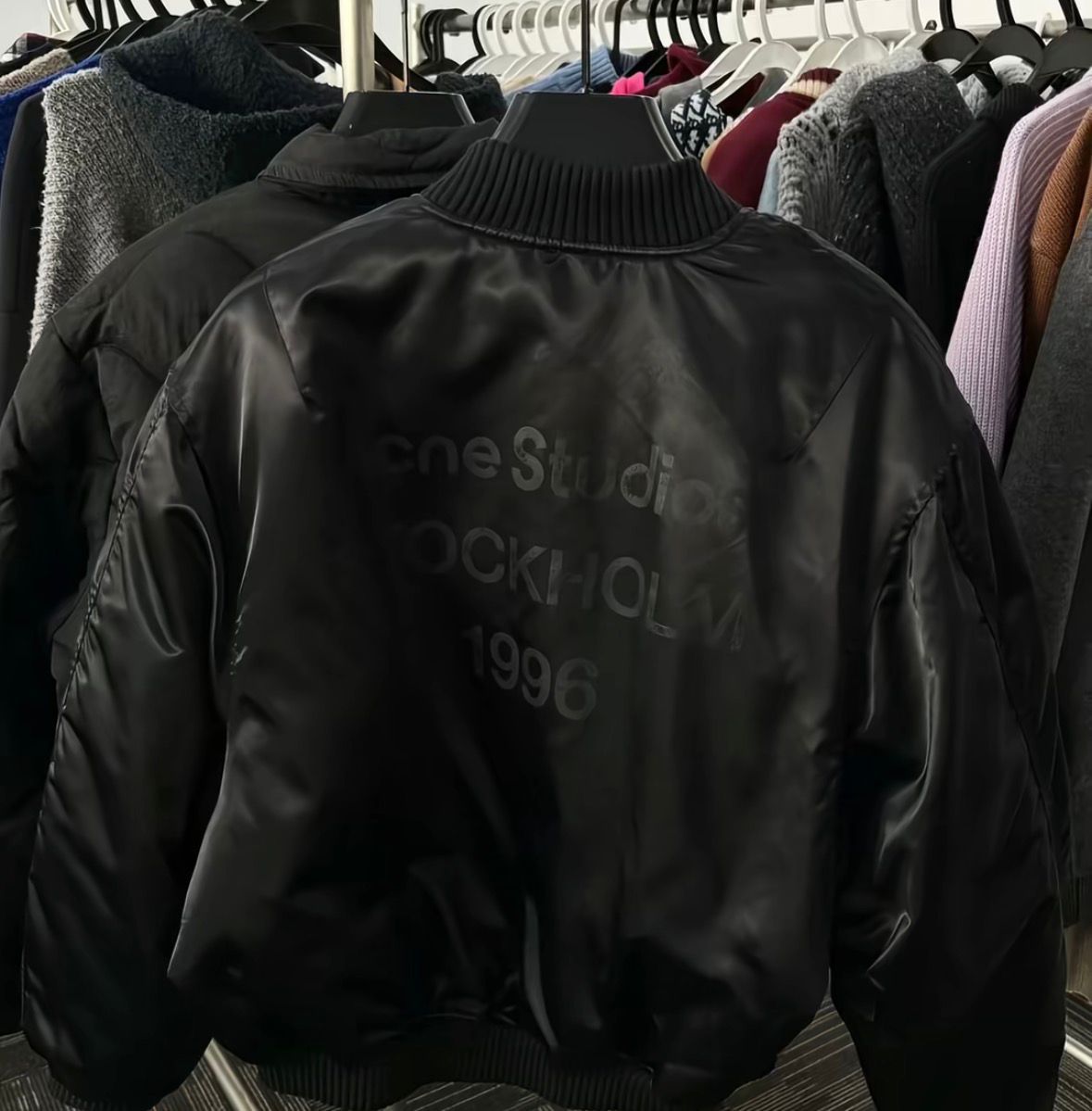 Acne Studios logo bomber jacket in black nylon