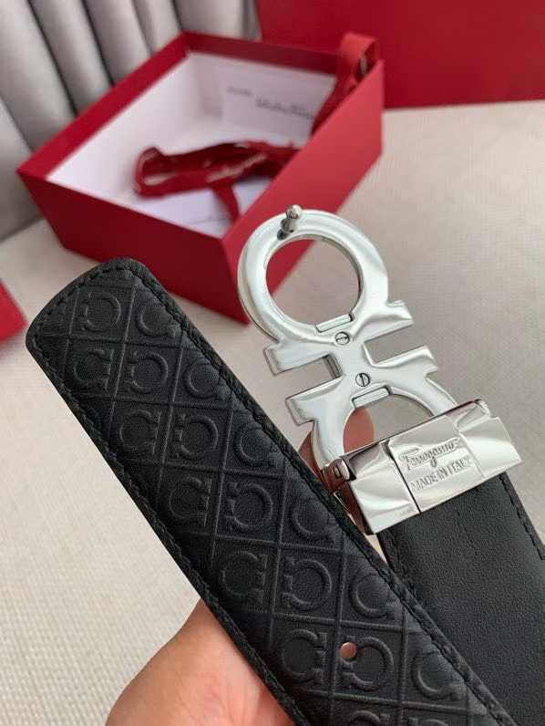 Ferragamo belt featuring a signature Gancini buckle and embossed leather strap